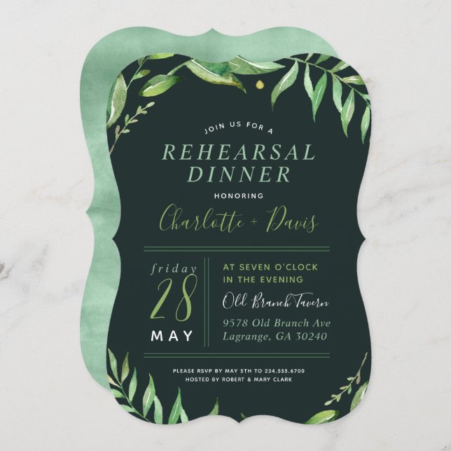 Boho Leaves Rehearsal Dinner Invitation (Front/Back)