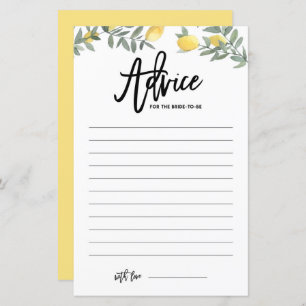 Boho Lemon Advice for the Bride Bridal Shower Card