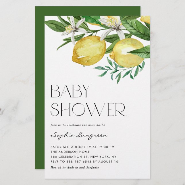 Boho Lemon and Blooms Baby Shower Invitation (Front/Back)