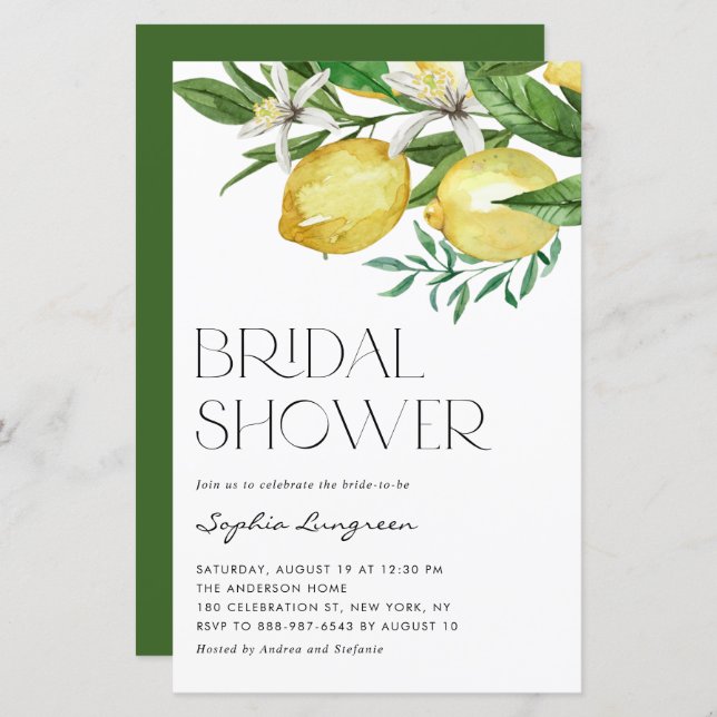 Boho Lemon and Blooms Bridal Shower Invitation (Front/Back)