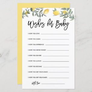 Boho Lemon Baby Shower Well Wishes for Baby Card