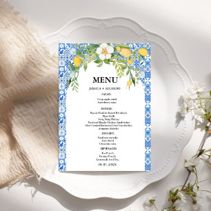 Boho Lemon Blue Mediterranean tile Italian Wedding Menu