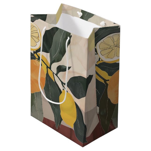 Boho Lemon Branch with Sun Abstract Fruit Artwork Medium Gift Bag (Front Angled)