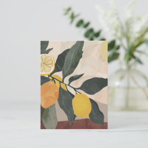 Boho Lemon Branch with Sun Abstract Fruit Artwork Postcard
