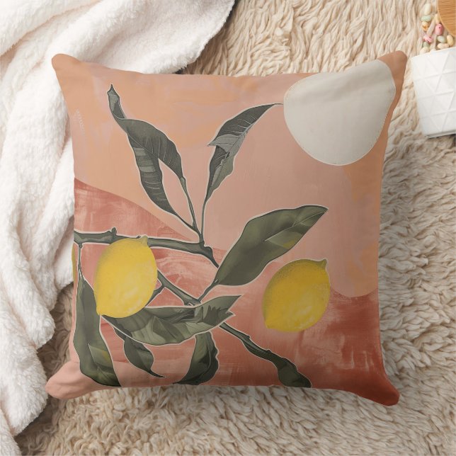 Boho Lemon Branch with Sun Minimalist Abstract (2) Cushion (Blanket)