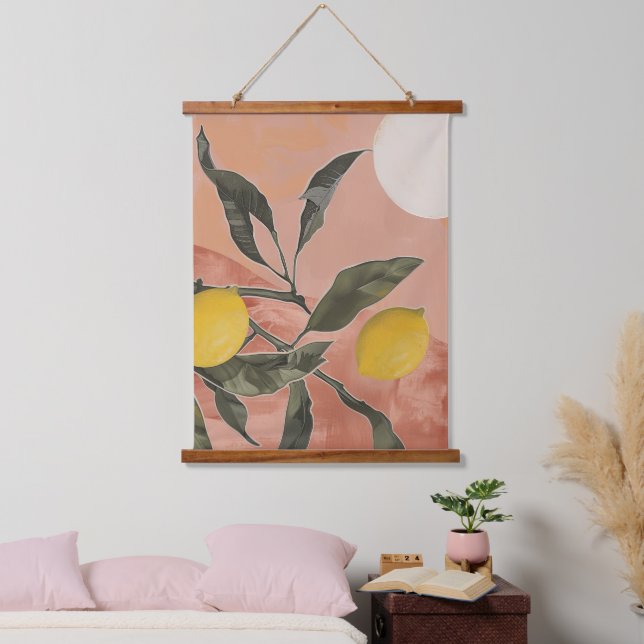 Boho Lemon Branch with Sun Minimalist Abstract (2) Hanging Tapestry (Bedroom)