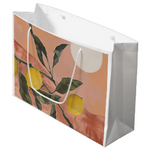 Boho Lemon Branch with Sun Minimalist Abstract (2) Large Gift Bag