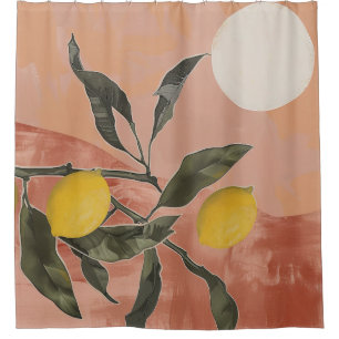Boho Lemon Branch with Sun Minimalist Abstract (2) Shower Curtain