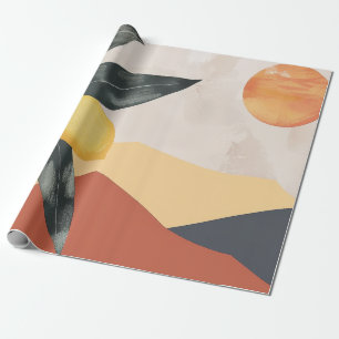 Boho Lemon Branch with Sun Minimalist Abstract Wrapping Paper