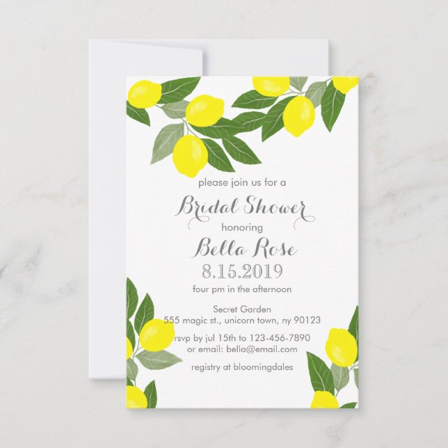 Boho Lemon Bridal Shower Invitations (Front)
