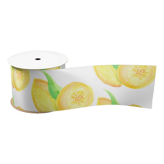 Boho Lemon Watercolor Satin Ribbon (Spool)