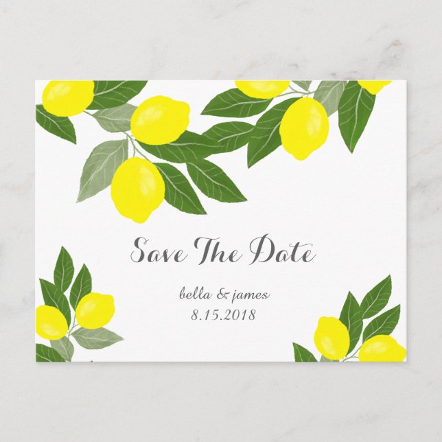 Boho Lemon Wedding Save The Date Postcards (Front)