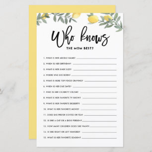 Boho Lemon Who Knows Mum The Best Baby Shower Game