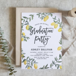 Boho Lemon Wreath Tropical Graduation Party Invitation
