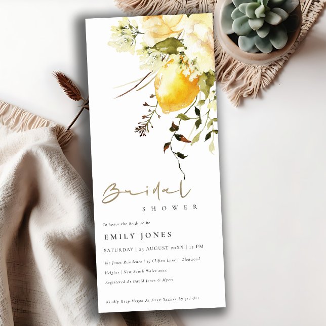 Boho Lemon Yellow Watercolor Floral Bridal Shower Invitation (Creator Uploaded)