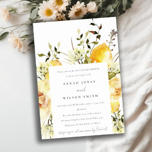 Boho Lemon Yellow Watercolor Floral Couples Shower Invitation