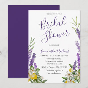 Boho Lemons & Lavender Watercolor Bridal Shower Invitation