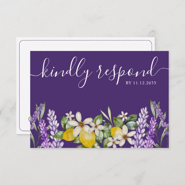 Boho Lemons & Lavender Wedding RSVP (Front/Back)