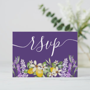 Boho Lemons & Lavender Wedding RSVP Card
