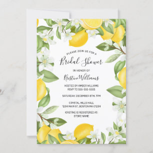 Boho Lemons Watercolor Floral Bridal Shower Invita Invitation