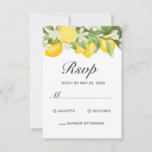 Boho Lemons Watercolor Floral Greenery Wedding RSVP Card