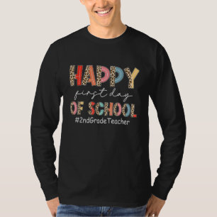 Boho Leopard 2nd Grade Teacher Happy First Day Of  T-Shirt