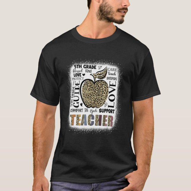 Boho Leopard Apple 5th Grade Teacher Welcome Back  T-Shirt (Front)