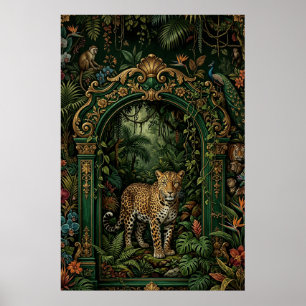 Boho Leopard Jungle Poster   Vintage Green