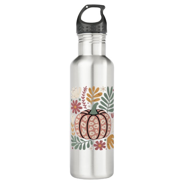 Boho Leopard Pumpkin Fall � Retro Autumn Floral Ha 710 Ml Water Bottle (Front)
