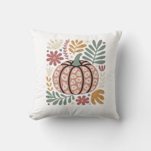 Boho Leopard Pumpkin Fall � Retro Autumn Floral Ha Cushion