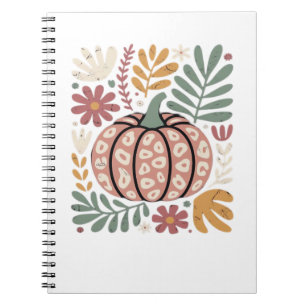 Boho Leopard Pumpkin Fall � Retro Autumn Floral Ha Notebook