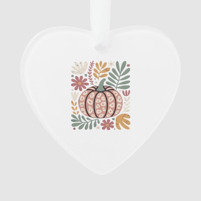 Boho Leopard Pumpkin Fall � Retro Autumn Floral Ha Ornament (Front)