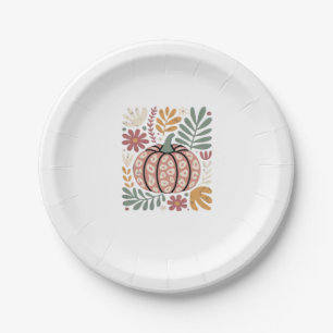 Boho Leopard Pumpkin Fall � Retro Autumn Floral Ha Paper Plate