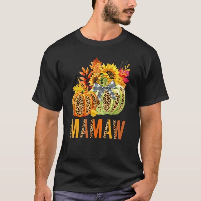 Boho Leopard Pumpkins Mamaw Fall Leaves Autumn Tha T-Shirt (Front)