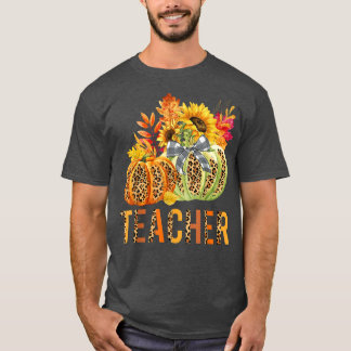 Boho Leopard Pumpkins Teacher Fall Autumn Thanksgi T-Shirt