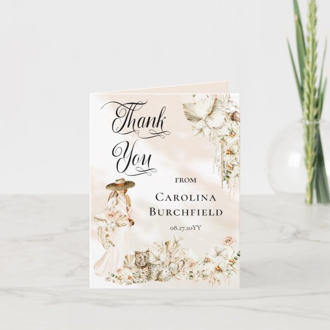 Boho Leopard | Woman Tropical Baby Shower Thank You Card (Front)