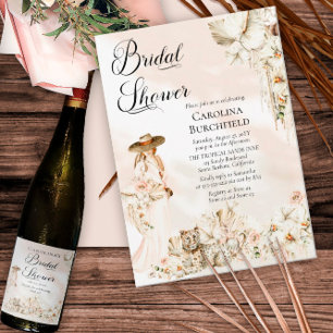 Boho Leopard   Woman Tropical Floral Bridal Shower Invitation