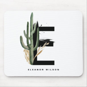 Boho Letter E Monogram   Tropical Cactus Monogram Mouse Pad