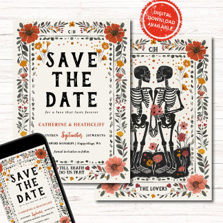 Boho Letterpress Skeleton save the date  Invitation