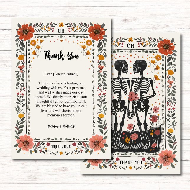 Boho Letterpress Style Skeleton Tarot Wedding Thank You Card (Creator Uploaded)