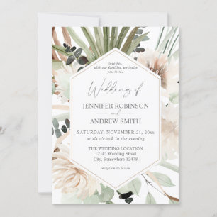Boho LG Text Eucalyptus Palm Leaf Floral Wedding 2 Invitation