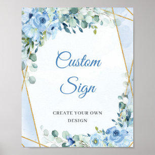 Boho light blue flowers eucalyptus Custom Sign