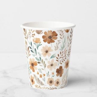 Boho Light Brown Flower  Paper Cups