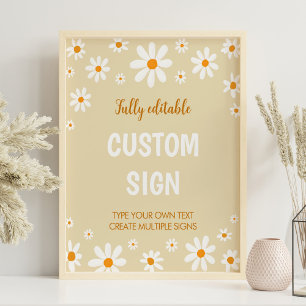 Boho Light Daisy First Birthday Custom Sign