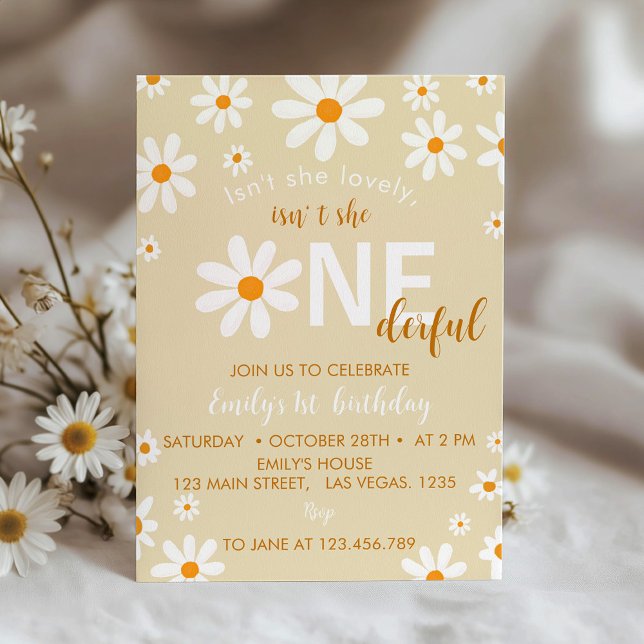 Boho Light Daisy First Birthday Party Invitation (Creator Uploaded)