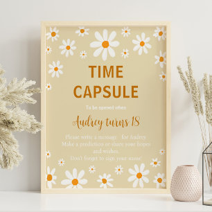 Boho Light Daisy First Birthday Time Capsule Sign