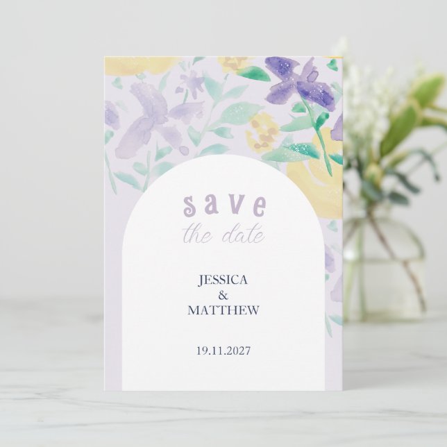 Boho Lilac Floral Wedding Save The Date (Standing Front)