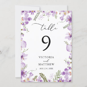 Boho Lilac Floral Wedding Table Number