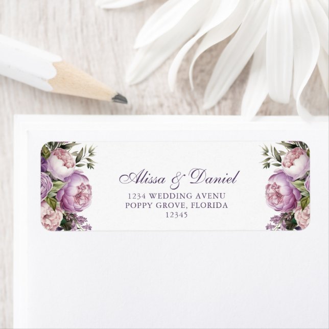 Boho Lilac Peonies Return Address Label (Insitu)