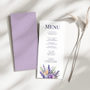 Boho Lilac Watercolor Wildflower Wedding Menu Card